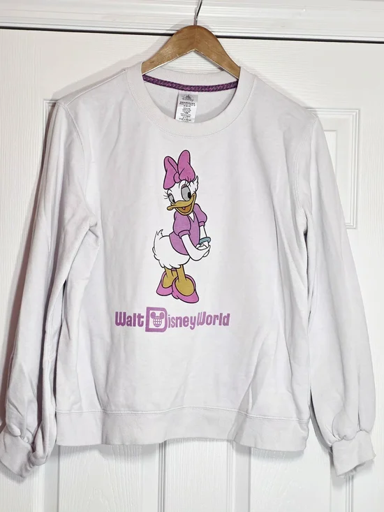 Walt Disney World Daisy Duck White/Pink Sweatshirt Sz XL Cotton Polyester - Picture 1 of 4